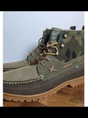 Polo by Ralph Lauren Men’s Camo Green Suede Moc-Toe Boots